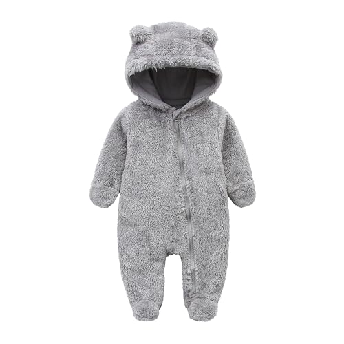 KIDDLETOWN Baby Overall Winter Fleece Strampler Baby Schneeanzüge mit Kapuze Neugeborenes Bär Schneeanzug Junge und Mädchen Einteiliger Anzug für 6-9 Monate