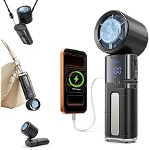 Portable Handheld Turbo Fan with Cooling Plate and Retractable USB-C Cable, 6000mAh Rechargeable, Powerful 100-Speed Wind, LED Display,135 Adjustable, Summer Essential for Travel/Outdoor/Office