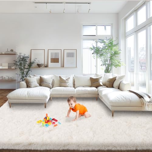 Area Rugs 9x12 Living Room, Large Fluffy Cream White Area Rugs for Bedroom, Soft Carpet Shag Kids Room Rug, Non-Slip Fuzzy Rugs Indoor (9ft x 12ft, Cream White)