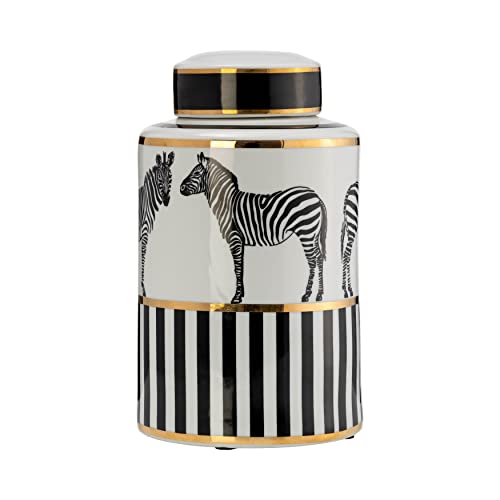 Sagebrook Home Glam Decorative Ceramic Jar with Zebra Print -