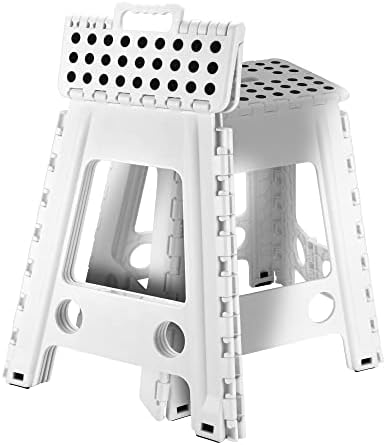 SUGARLEE 19 inch Folding Heavy Duty Plastic -Lightweight Foot Stool with Portable Handle, Compact Plastic Foldable Step Stool for Bathroom,Bedroom, Kitchen