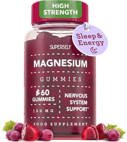 Magnesium Gummies for Adults & Kids - 150mg Magnesium Supplements for Sleep Relaxation & Muscle Support - Natural Grape Flavour - No Artificial Colours - Vegan - 60 Gummies Easy to Chew