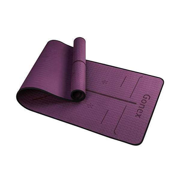 Gonex Yoga Mat with Alignment Lines for Women Men, Eco-Friendly TPE Mat Non Slip 1/4 Inch Thick Exercise Mat for Yoga Pilates and Fitness, Purple