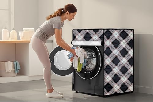 Image of Stylista Washing Machine Cover Compatible for Bosch 8 kg Front Load WAT24463IN Checkered Pattern Cream