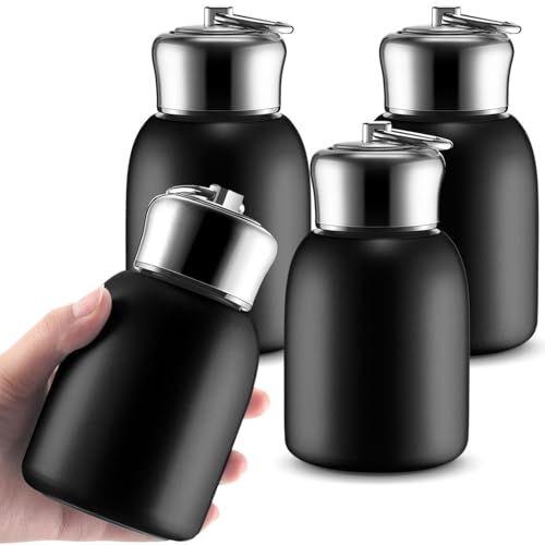 Image of Mini Stainless Steel Vacuum Insulated Water Bottle, 300ml, Black, Leakproof, Hot and Cold, with Keyring Cap (Black)