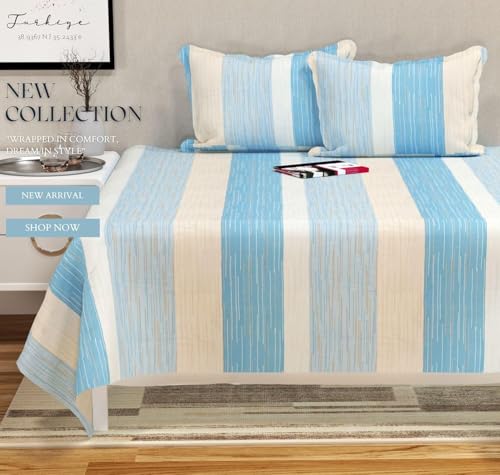 Image of HOMEKART 3D Printed 144 Tc Microfiber Double Bedsheet with 2 King Size Pillow Covers Breathable | Wrinklfree | Summer | Topsheet (Light Aqua and White Cricle Print, 90 x 90 Inches)