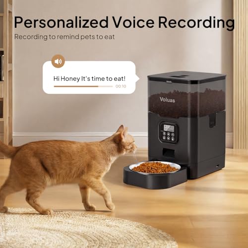 Image of VOLUAS Automatic Cat Feeder, 4L Timed Dry Food Dispenser for Cats & Dogs | Programmable Portion Control, Up to 4 Meals Daily, Dual Power Supply, Power-Off Memory, 10-Second Voice Recorder