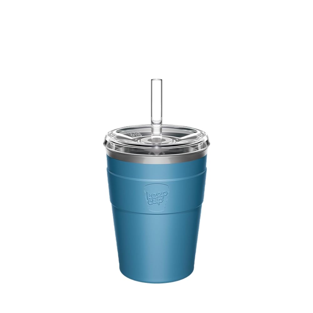 KeepCup Thermal Cold Cup - Insulated Stainless Steel Reusable Coffee Cup with Lid and Straw - 12oz/340ml - 12oz/340ml - Kingfisher