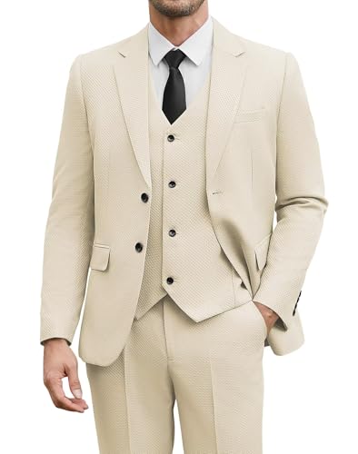 Men's 3 Piece Suit Slim Fit, Blazer Jacket Vest Pants with Honeycomb Fabric, Wedding Business Prom Suits for Men