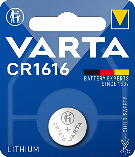 Varta Pila de botón de litio de 3V Electronics CR1616, pilas de botón en un blíster original de 1 unidad, gris