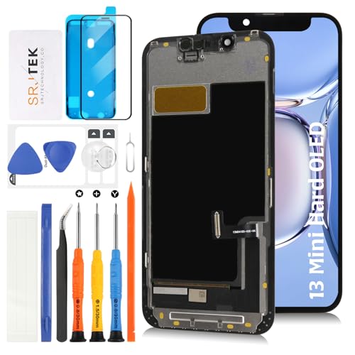 SRJTEK For iPhone 13 mini ��ʌ��� �L�@EL hard OLED �t���p�l�� �ߐڃZ���T�[�t���b�N�X�P�[�u���t�� 5.4�C���` �f�B�X�v���C�C�� �^�b�`�p�l�� �f�W�^�C�U�[ A2626 A2481 A2629 A2630 A262