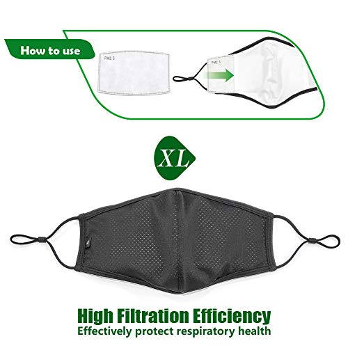 Black Face Masks,5 Pack Face Masks With 10 Carbon Filter,Washable Reusable Cotton Blend Face Masks(L) #TOP3