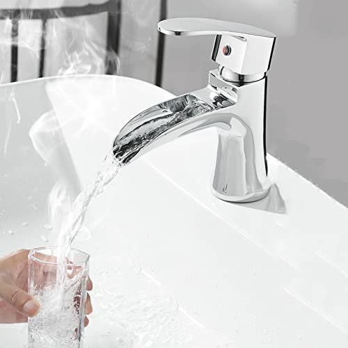 Robinet de lavabo cascade en laiton chromé avec commande unique fluide