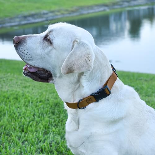 Image of Dogline Biothane Waterproof Dog Collar with Quick Release Buckle Strong Coated Nylon Webbing with Odor- Proof for Easy Care Easy to Clean Fits Small Medium Large Dogs, Coyote Brown 5 /8 inch W 10-14 inch L