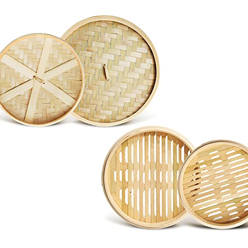 Bamboo Steamer Handmade 2 Tier Food Steamer Baskets, Healthy Cooking for Dim Sum Dumplings, Vegetables, Buns, Chicken, Fish & Meat,21cm - Image 4