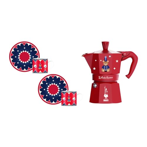 Bialetti Moka Express Iconic Italian Stovetop Espresso Maker (Red/Blue, 3 Cups Set)