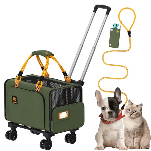 PAWZIDEA Pet Carrier with Wheels, 18x11x11 TSA Airline Approved Cat Carrier for 2 Cats Under Seat, Expandable Soft-Sided Dog Carrier for Small Dogs Ro