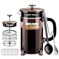 Cafetière à Piston En Acier Inoxydable Isolée 350 Ml - Filtre Triple Pour Café Sans Dépôt | Lavable Au Lave-vaisselle