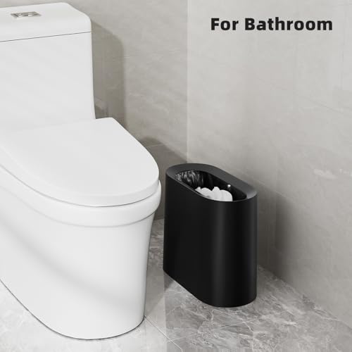 Image of SUBEKYU 2.3 Gal Bathroom Trash Can,Small Garbage Can for Kitchen,Black | Slim Rectangular Waste Bin,Heavy-Duty Plastic Garbage Can with Detachable Inner Liner