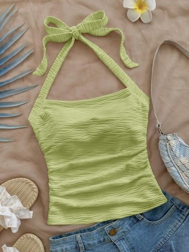 YELLOOP Cute Camisole Boho Spaghetti Strap Tops Y2k Halter Tops for Women Beach Vacation Summer 2025 Boho Tops for Women2