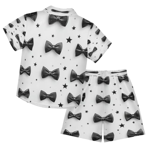 Boccsty Cute Cool Black Stars Bow Boy Summer Shorts Sets Hawaiian Toddler Boys T-Shirt & Pants 2 Pcs 3T2