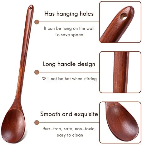 Sonline Wood Spoons for Cooking Set, 13 inch Long Handle Wooden Mixing Spoons for Stirring Baking Serving, 6 Pcs Kitchen Utensil