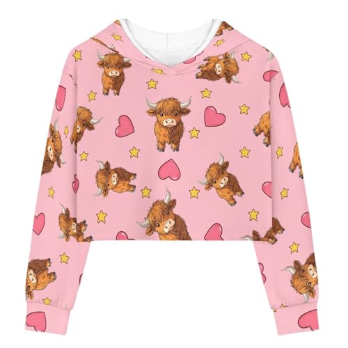 Girls Crop Tops Hoodies Cute Cartoon Graphic Cropped Hooded Sweatshirt Fall Fashion Clothes 5-14 Y4