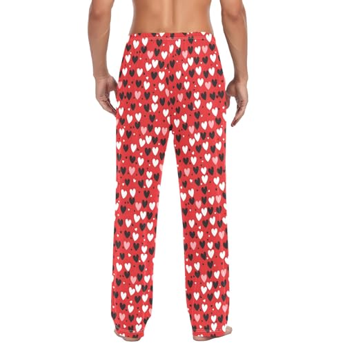Mens Cotton Pajama Pants Sleep Lounge Pj Bottoms Sleepwear with Pockets Drawstring S White Black Hearts3