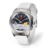 MyKronoz ZeTime Petite Original Hybrid Smartwatch 39mm with Mechanical Hands Over a Color Touch Screen, Swiss Design, iOS and Android – Brushed Silver/White Silicon Flat