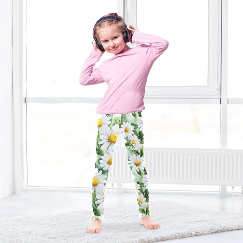 Watercolor Daisy Flower Girls Leggings Ultra Soft Compression Yoga Gym Pants for Kids 4-10T4