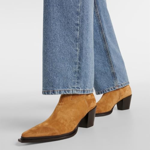 FSJ Women Classic Pointed Toe Stacked Mid Heel Ankle Booties Solid Color Chunky Heel Side Zipper Short Boots Stylish Dress Shoes Size 4-16 US3