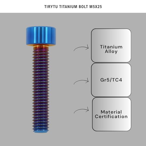 Image of Titanium Bolts M5x25, Burnt Blue, 6PC | Lightweight Hex Socket Screws, MTB /Road Bike /Motorcycle, Corrosion Resistant, Marine Grade Fasteners