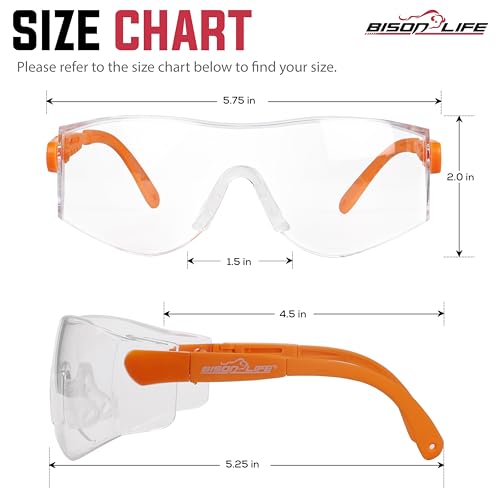 Image of BISON LIFE Vison Safe, BoxerX Safety Glasses Adjustable Angle Temples, Frameless Anti-scratch and Anti-fog Clear Lens Orange Temple - Pack of 1