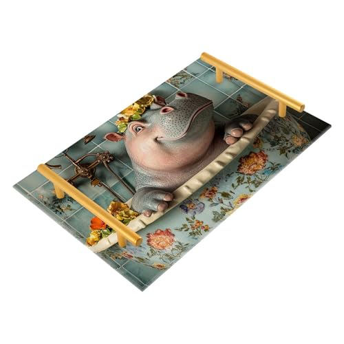 Hippo - Bandejas decorativas para bañera vintage con asas, bandeja de alimentos para cama, joyas, perfumes, servicio de habitación, charolas para servir café