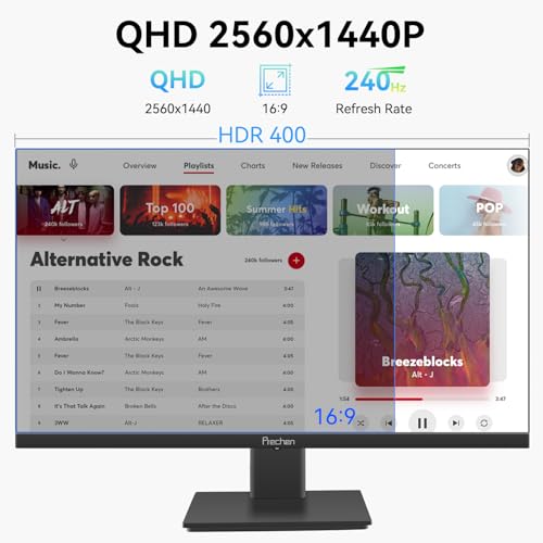27インチ 2K 240Hz QHD 2560x1440P ゲーミングモニター、1ms 400cd/m²、100%sRGB PC画面、AMD FreeSync Premium Pro互換、2X DispalyPort 1.4 & HDMI 2.0、デュアル内蔵スピーカー、VESAサポート、ブラック