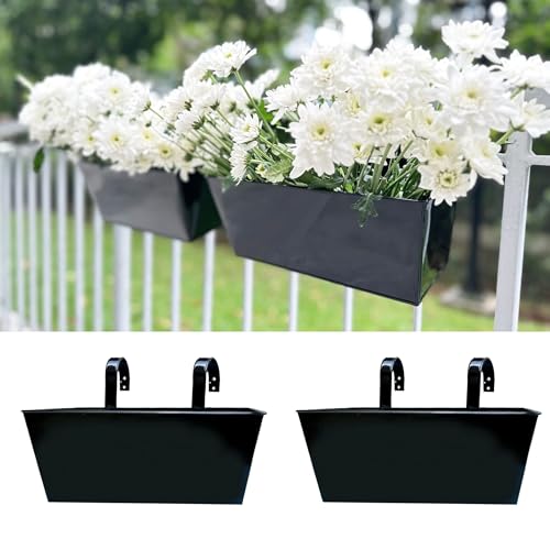 LaLaGreen Rail Hanging Planter (2 Pack, 14 Inch) Large Black