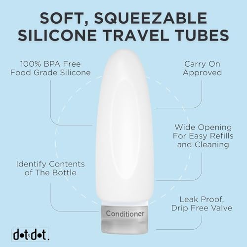 Image of Dot&Dot Leak Proof Travel Bottles - Tubes for Liquid TSA Approved 3oz 15 pc Silicone Toiletries Travel Shampoo & Conditioner Containers with Labels