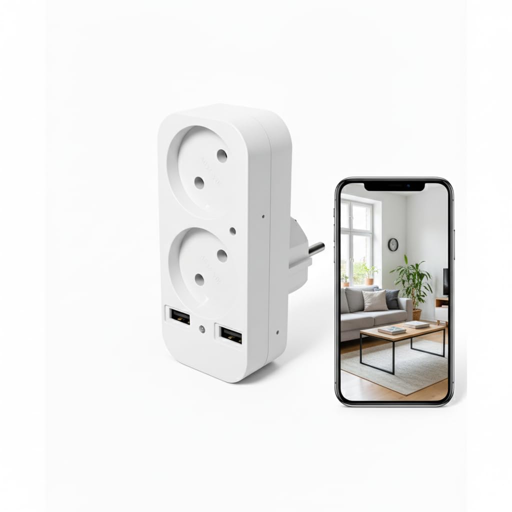 Telecamera Presa, Mini Telecamera HD 1080P, Monitor per Interni, Spina Europea a 2 Poli, USB Tipo A/C, WiFi e Punto di Accesso AP, Visualizzazione a Distanza tramite Applicazione