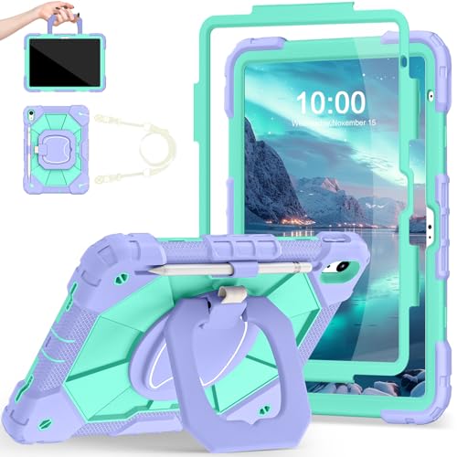 Image of Auizotl Case for iPad (A16) 11th /10th Generation 2025 /2022,iPad Case 10th Generation with Rotating Stand Screen Protector,Shockproof Cover for i Pad 11.0 /10.9 Inch C ase,Purple Green