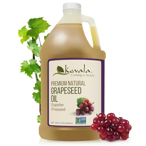 kevala Grapeseed Oil – Non-GMO Expeller Pressed Grape Seed Oil for Cooking, Skincare & Hair; Rich in Antioxidants & Omega-6 Fatty Acids; High Smoke Point Oil – 128 Fl Oz | 1-Pack