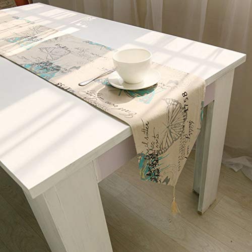 Chemin de table longue décoration de table bleu lin coton moderne
