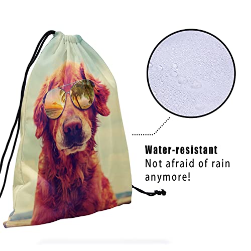Image of Nerxy Summer Dog Gymnastics Grip Bag - Beach Golden Retriever Grips Bag with Glasses Drawstring Storage Pouch Adjustable Polyester Towel