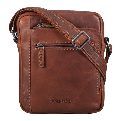 Bolso bandolera de cuero marrón STILORD para llevar la tablet a la oficina o ciudad