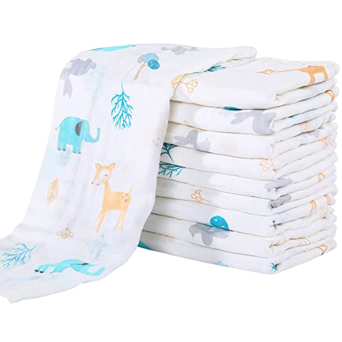Image of Yoofoss Muslin Burp Cloths for Baby 10 Pack 100% Organic Cotton Baby Washcloths for Boys Girls Large 20''X10'' Super Soft and Absorbent Elephant