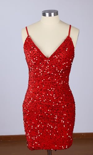 Fair Lady Homecoming Dress for Teens Sparkly Sequin 2024 V-Neck Spaghetti Straps A-Line Short Prom Dresses4