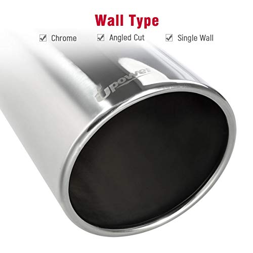 Upower Diesel 4 Inch Inlet to 8" Exhaust Tip 304 Mirror Polished Exhaust Tailpipe 18" Long 45Degree Angle Cut Bolt-On