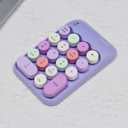 可愛い 2.4G ワイヤレステンキー レシーバー付属 18キー メンブレン 女性 子供 おしゃれ カラフル 静音 PC、ノートブック対応 (紫)