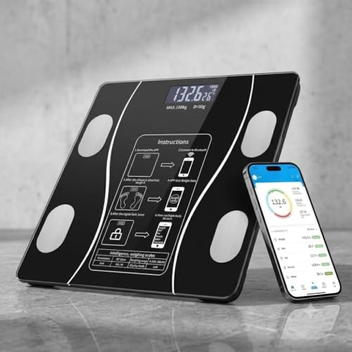 Image of Smart Bluetooth Body Fat Scale Digital Weight Scale with Mobile App | Bluetooth Smart Scale, Body Fat & BMI Analyzer, App Sync Data, LCD Display, High Precision Sensors, 180kg Capacity