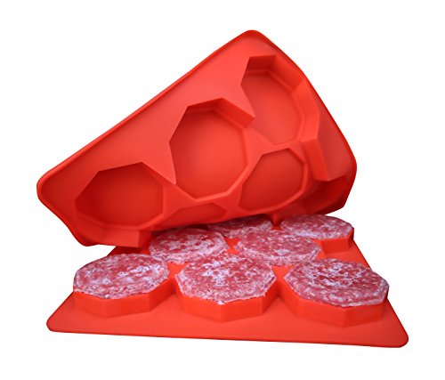 MrLifeHack Silicone Burger Press, Best 8 in 1 Hamburger Patty Maker, 100% BPA Free Non-Stick Container, Freeze and Store Patties, Makes Burgers Quick and Easy, Perfect for BBQ, Red
