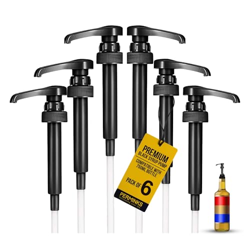 Image of Syrup Pump, Compatible with 750ml Torani, DaVinci & Skinny, 6-Pack, Black | Leak-free, 1 /4oz precision pump with locking nozzle. Great for coffee bar accessories, dirty soda stations & dessert sauces
